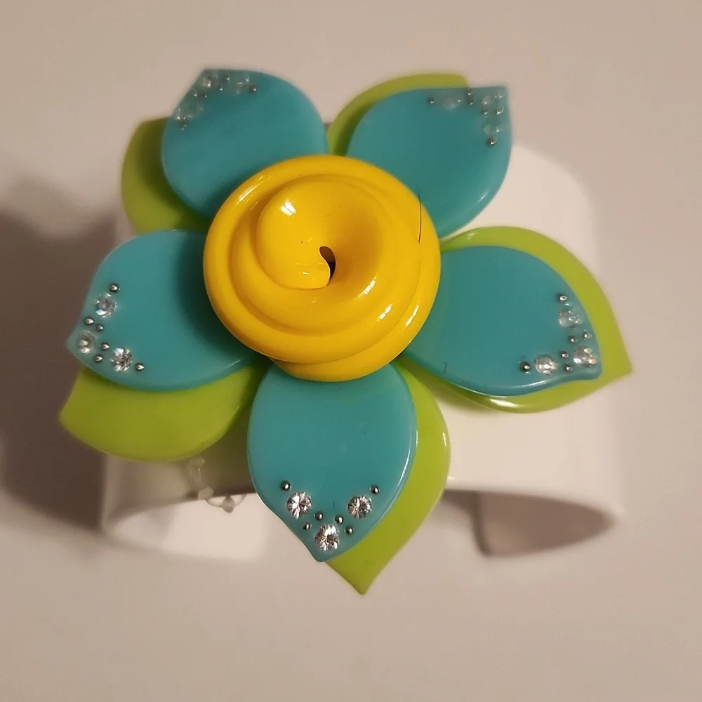 Flower Cuff Bracelet with Rhinestone Detail